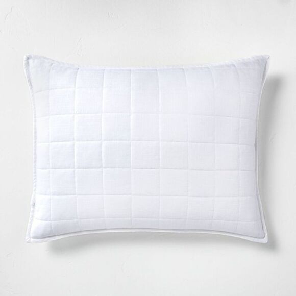 Casaluna -  Pillow Sham Linen-Blend OEKO-TEX Quilted White - Picture 1 of 4